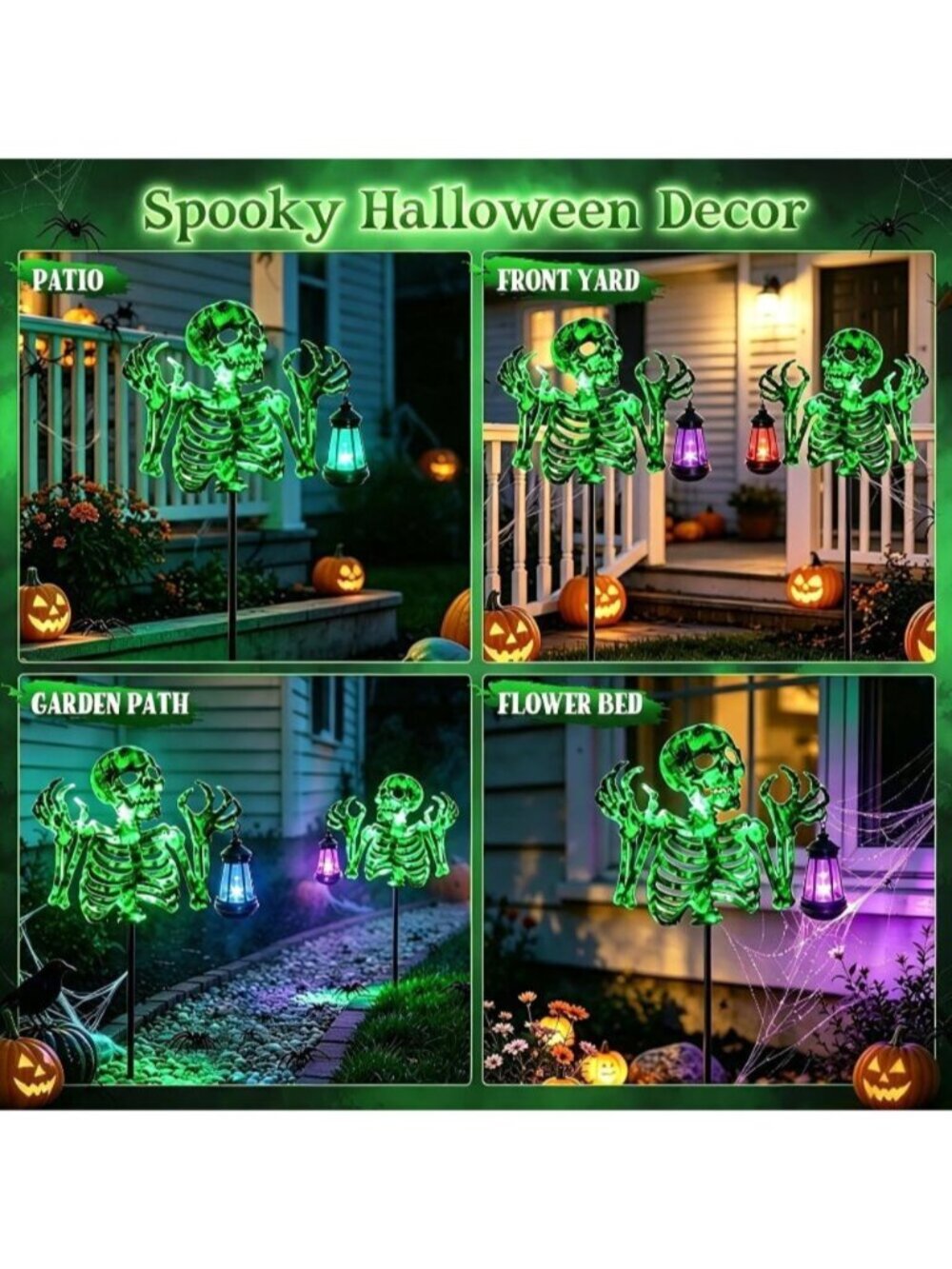 Halloween Skeleton Lantern Decor Glow in The Dark Iron Skull With Fluorescent - Picture 3 of 7